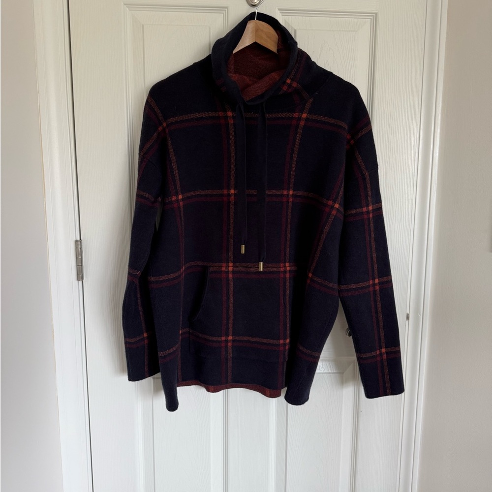 Womens Max Studio Cowl Neck Sweater Blue Plaid Size L